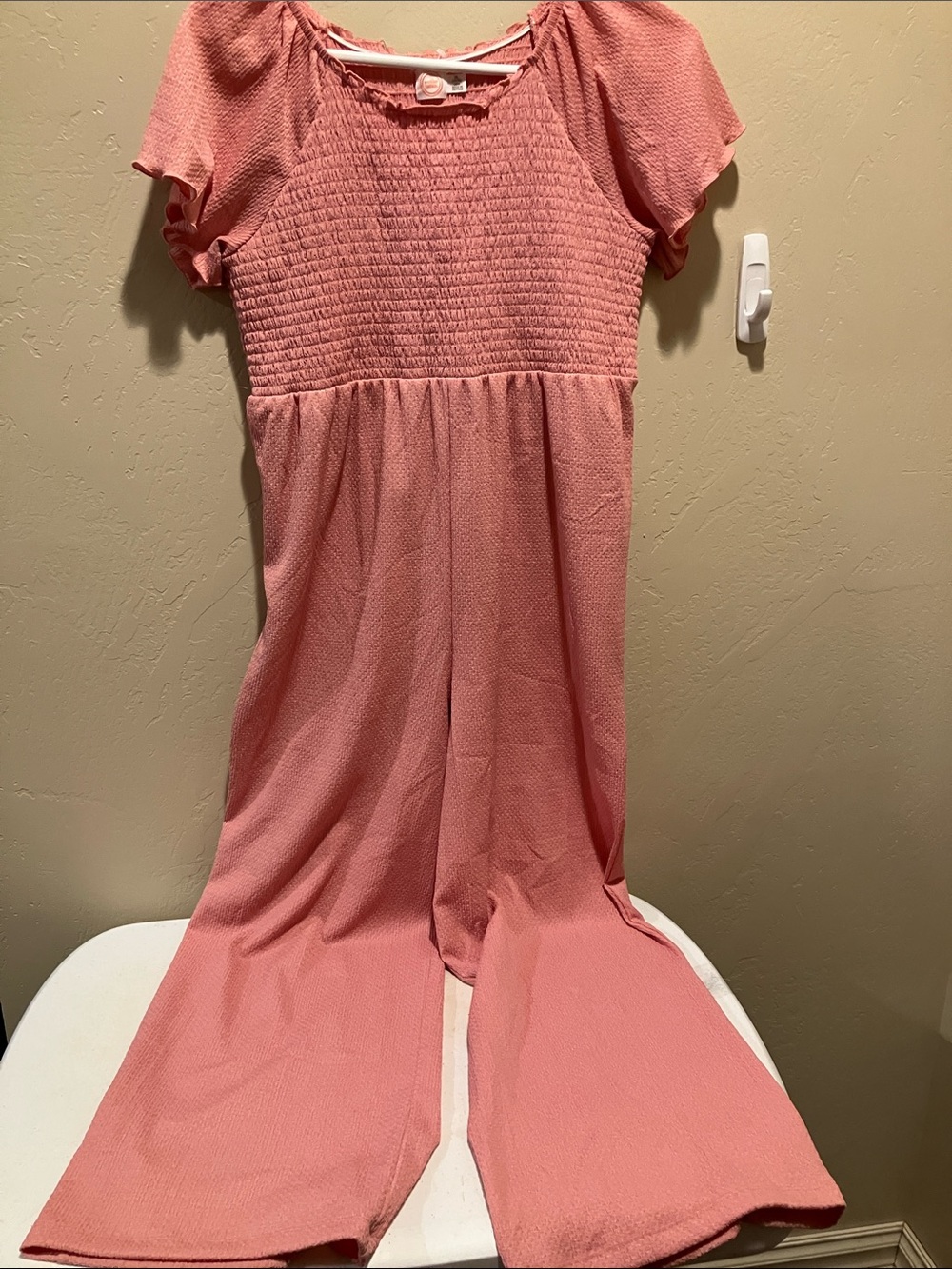 EUC wonder nation Rose Pink Smocked Short Sleeve Casual Jumpsuit size 14/16